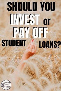 a woman's hand is in the middle of a wheat field with text that reads should you invest or pay off student loan?