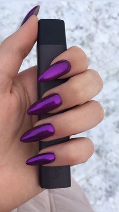 Dark Purple Chrome Nails Almond, Purple Metallic Nails, Dark Purple Chrome Nails, Chrome Nails Purple, Purple Nails Aesthetic, Nail Art Designs 2023, Purple Chrome Nails, Brush Techniques, Home Nail Art