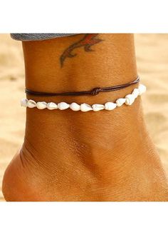 Color:White;Package Contents:2 X Anklets;Occasion:Sport; Ankle Bracelets Boho, Leg Jewelry, Leather Anklets, Anklets For Women, Beaded Ankle Bracelets, Leg Chain, Beaded Ankle, Ocean Fashion, Anklets Boho