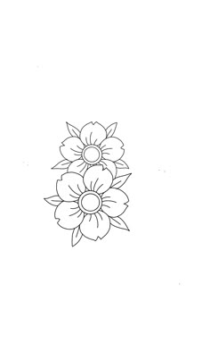 a black and white drawing of three flowers