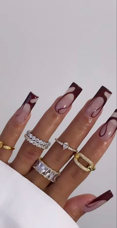 French Style Acrylic Nails, Royal Blue Nails French Tips Coffin, Black Amber Nails, Sza Aesthetic Nails, Acrylic Nail Designs For Spring Square Long, Fall Nail Inspo Black Women, Nail Inspiration Trendy, Nail Art Designs Medium Length, Fancy Birthday Nails