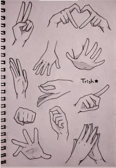 hand gestures drawn in pencil on white paper