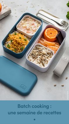 an assortment of food in containers on a table with the words batch cooking une semaine de recettes