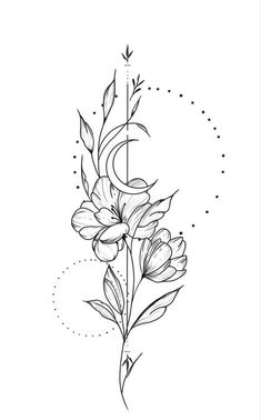 a black and white drawing of flowers