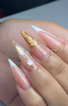 Bright Nails, Nails Desing, Acrylic Nails Coffin, French Tip Nails, Best Acrylic Nails, Long Acrylic Nails, Gold Nails, Nail Designer