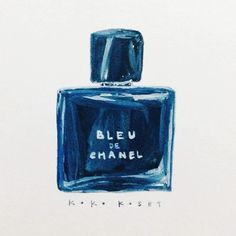 a drawing of a blue bottle with the words bleu de chanel on it