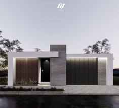 an architectural rendering of a modern house