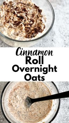 cinnamon roll overnight oats in a glass bowl