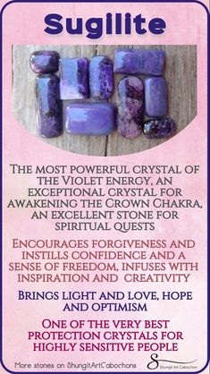 Sugilite Stone, Crystal Healing Chart, Crystal Guide, Highly Sensitive People, Crystals Healing Properties, Spiritual Crystals, Protection Crystals, Crystal Therapy, Sensitive People