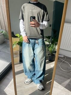 Baggy Outfits Men, Outfit Inspo Baggy, Blue Jeans Outfit Men, Streetwear Spring, Smart Casual Menswear, Jeans Outfit Men, New Balance Outfit