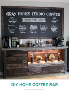 a coffee shop with chalkboard and menu on the wall