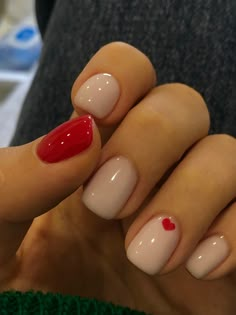 Gel Manicure Short Nails Valentines, Simple Nails February, Gel Nails February 2024, Valentine Gel Nails Ideas Manicures, Valentines Manicure Short Nails, Best Gelish Nail Colors, Manicure Ideas Valentines Day, Nails 2024 Valentines, Red And White Gel Nails Short