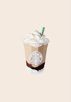 a cup of coffee with whipped cream and a green straw