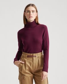 This sweater feels like snuggling with puppies. It's so soft, and in a classic turtleneck style that's perfect for chilly weather. Each fiber is curated so it makes about one sweater per year, making this a special piece made to be appreciated and last forever. Be sure to cherish this special piece.  | Quince | Women's Super Luxe Baby Cashmere Turtleneck Sweater in Burgundy, Size XS Luxe Baby, Classic Turtleneck, Turtleneck Style, Ladies Turtleneck Sweaters, Alpaca Sweater, Turtleneck Sweater Dress, Womens Cashmere, Cashmere Turtleneck, Chilly Weather