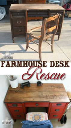 an old desk has been transformed into a workbench