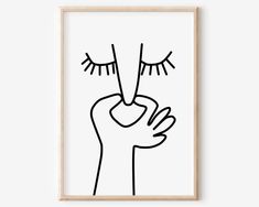 a black and white drawing of a hand with eyelashes