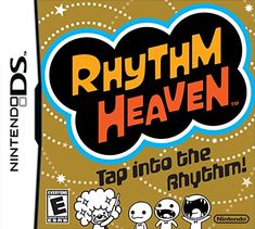 the game cover for rhythm heaven, which features an image of three cartoon characters