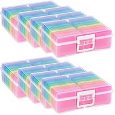 two plastic storage boxes filled with rainbow colored dividers