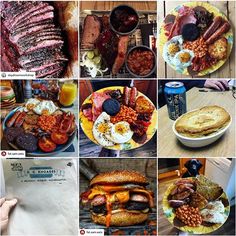 there are many pictures of different foods on this page, including meats and eggs