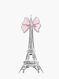 the eiffel tower with a pink bow on top