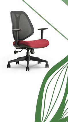 an office chair with a red seat and back