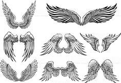 a set of different wings in black and white