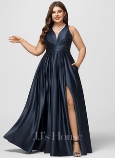 Satin Prom Dresses, Satin Prom Dress, Floor Length, A Line, Prom Dresses, Prom, Satin, V Neck, Dresses