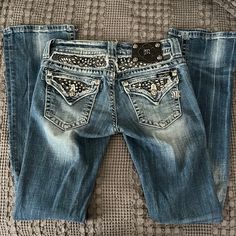 Size 26 Beautiful Miss Me Jeans, Low Cut, With Beautiful Embellishments On Front And Back! Only Worn Twice! Miss Me Jeans, Miss Me, Low Cut, Colored Jeans, Jumpsuits For Women, Pant Jumpsuit, Pants For Women, Pants, Women Shopping