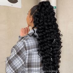 ABOUT Our Raye clip-in curly hair extensions are a 4 piece clip-in set that includes 1 mini ponytail & 3 wefts with deep waves. She’ll blend with your hair & help you achieve your hair goals in a healthy, damage-free way– If you’re struggling with thinning hair or hair that just won’t grow, these versatile extensions are perfect for filling in gaps, adding inches & making your curls look fuller without additional stress to your strands. WHAT'S INCLUDED 2 INH bobby pins1 tester piece to make sure Jet Black Hair With Extensions, Half Up Half Down Extensions, Half Up Half Down Black Bow, Jet Black Extensions, Mini Ponytail, Jet Black Wig, Hair Clipins Extensions Black, Curly Hair Ponytail, Lifeless Hair