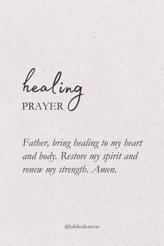 a paper with the words healing prayer written in black ink on top of it