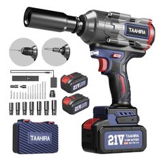 an electric drill with tools and accessories