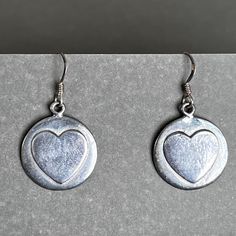 Vintage 925 earrings Silver Everyday Pierced Earrings, Silver Pierced Earrings For Everyday Wear, Classic Silver Earrings As Gift, Classic Silver Earrings For Gift, Silver Heart-shaped Pierced Earrings, Silver Heart Shaped Drop Earrings, Elegant Silver Heart Earrings For Everyday, Classic Round Earrings Stamped 925, Classic Round 925 Stamped Earrings