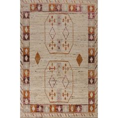 an old rug with geometric designs on the front and back side, in beige tones