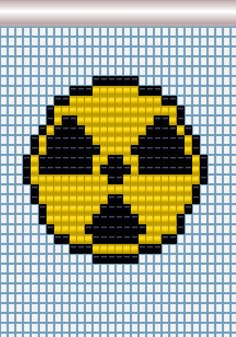 a cross stitch pattern with a yellow and black smiley face on it's side