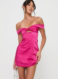 Rava Off The Shoulder Mini Dress Hot Pink Hoco Dresses 2024 Pink, Coral Formal Dress Short, Magenta Homecoming Dress, Off The Shoulder Dress Hoco, Pink Halter Mini Dress, Popular Hoco Dresses, Hoco Dresses With Cutouts, Sweetheart Dresses Short, Sparkly Hot Pink Dress