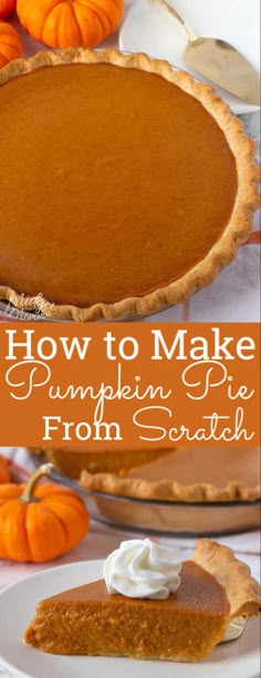 a pumpkin pie with whipped cream on top and an image of the pie in the background