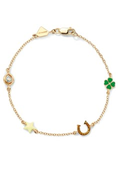 A little bit of luck to wear each day. Features our evil eye, star, horseshoe, and four leaf clover charms. Yellow Gold Good Luck Charms Bracelets, Yellow Gold Charms Bracelet For Good Luck, Elegant Jewelry With Dangling Charms For Good Luck, Good Luck Charms Bracelet, Good Luck Horseshoe Charms Jewelry, Jewellery Wishlist, Shuffle Outfits, Lucky Charm Bracelet, Accessory Inspo