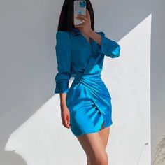 Questions? Leave A Comment Below! Zara Dresses, Mini Dresses, Wrap Dress, Short Dresses, Color Blue, Zara, Satin, Mini Dress, Womens Dresses