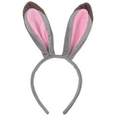 a gray and pink bunny ears headband