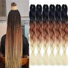 PRICES MAY VARY. 1.Hair Material:Quality high temperature synthetic fiber,heat resistant,hot water setting.Suggest estyled in the water of 80-100 degrees celsius. 2.Hair Advantage: Colorful ombre braiding hair, Heat Resistant, smooth and soft ,beautiful and durable,no fade, no shedding, no smell, easy to crochet, braid and twist, hold the texture well,no harm to skin and comfortable to wear. 3.Hair Length:24 Inch,Weight:100g/pack,6packs/lot.Usually 6packs can make a full head. 4.Package:6 packs/ Hair Black To Brown, Ombre Braiding Hair, Braiding Hair Colors, Kanekalon Braiding Hair, Jumbo Braiding Hair, Ombre Braid, Braiding Your Own Hair, Braiding Hair Extensions, African Hair Braiding Styles