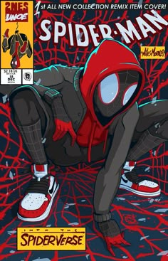 the cover to spider - man is shown in red and black, with an image of a