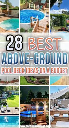 the best above ground pool decks on a budget - conscious backyard with text overlay that reads, 28 best above ground pool decks on a budget