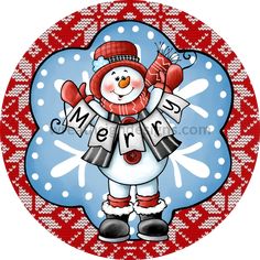 Merry Snowman With Red -Round Christmas Metal Signs 8 Circle Cowboy Crafts, Canada Christmas, Halloween Fruit, Valentines Gift Card, Christmas Metal, Southwest Design, Sublimation Printer, Ribbon Wreath, 3rd Party