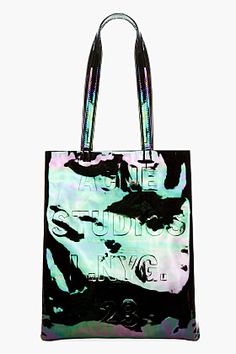 ACNE STUDIOS Black Iridescent Patent Leather Rumor Tote Bag | Cynthia Reccord Mk Handbags, Oil Slick, Mk Bags, Chanel Handbags, Leather Tote Bag, Leather Tote, Givenchy, Rolex