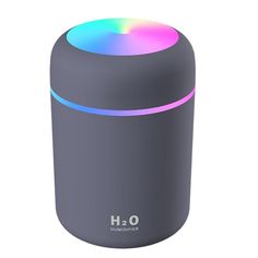 an image of a bluetooth speaker with rainbow light on it's side and the word h2o written in white