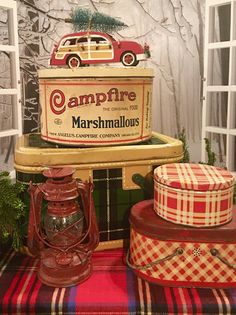 an assortment of antique christmas items on display