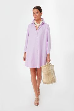 Lavender Oxford Harris Shirt Dress | Pomander Place Feminine Details, Button Down Shirt Dress, Menswear Inspired, Designer Brands, Chunky Knit, Shop Design, Cool Girl, Dresser, Colorful Dresses