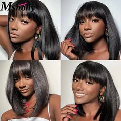 Glueless Short Bob With Bangs Human Hair Wigs For Women Straight Ready To Wear Human Hair Wigs Bob Cut Full Machine Made Wig Meterial:Top Quality Brazilian Remy 100% Human Hair Wigs,No Tangle, No Shedding.Length:8 inches,10 inches,12 inches,14 inches We Have 150/180 Density Wig In Stock ,If You Need Higher Density, Please Leave Me Message.Cap Size:Medium Cap size（22.5inch）If you want Small(21.5inch) Or Largre Cap(23.5inch),Please Leave Me Message Short Bob Wig With Bangs, Bob With Bangs Lace Wig, Jet Black Bob With Bangs, Short Straight Synthetic Wig With Bangs, Short Bob With Bangs, Black Bob Wig With Bangs, Wigs Bob, Short Bobs With Bangs, Hair Wigs For Women