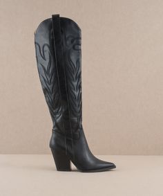 Tall Cowboy Boot True to size, if in between size up Insole Material: Padded Insole Sole or Heel Material: Leather wrap heel Shaft Height: 18" Heel Height: 3.5" Types of closures: Zipper Circumference of shoe opening:14.75" Knee High Western Boots, Western Culture, Out West, Wrap Heels, Cowboy Boot, Boho Look, Leather Wraps, Bold Fashion, Game Changer