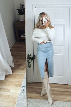 Women's Denim Midi Skirt curated on LTK Denim Midi Skirt Outfit Winter, Long Denim Skirt Outfit Winter, Denim Long Skirt Outfit, Denim Skirt Outfit Winter, Long Denim Skirt Outfits, Skirt Outfits For Women, Denim Skirt Outfit Fall, Midi Skirt Outfit Winter, Denim Midi Skirt Outfit